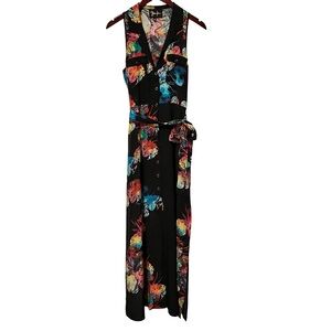 Yumi Kim Black Abstract Floral Button Front Maxi Dress Multicolor, size medium